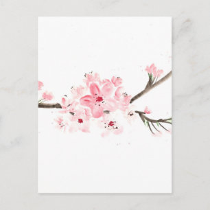 Cherry blossom watercolour postcard