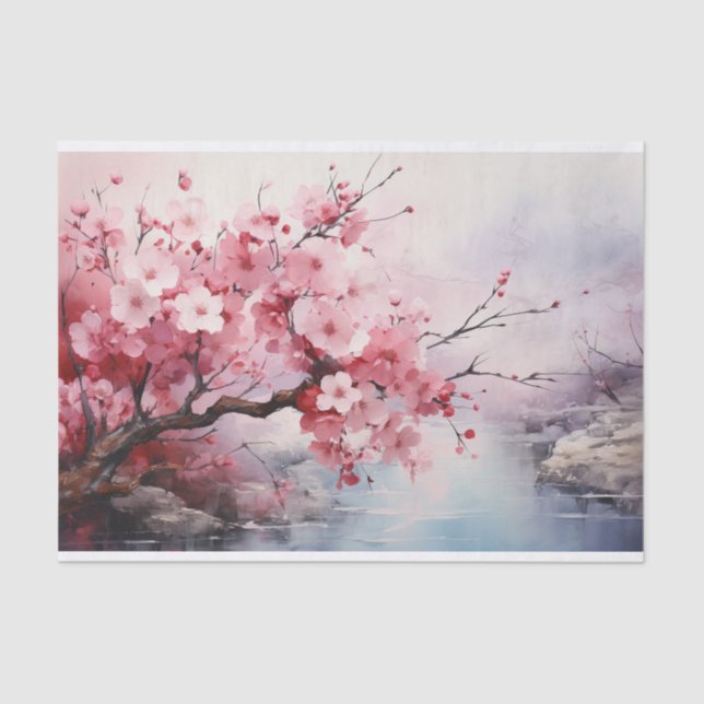 Cherry Blossom Watercolour Tissue Paper (Front)