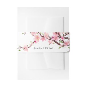 Cherry Blossom Wedding Add Names Pink White Invitation Belly Band