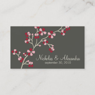 Cherry Blossom Wedding Business Card dark (red)