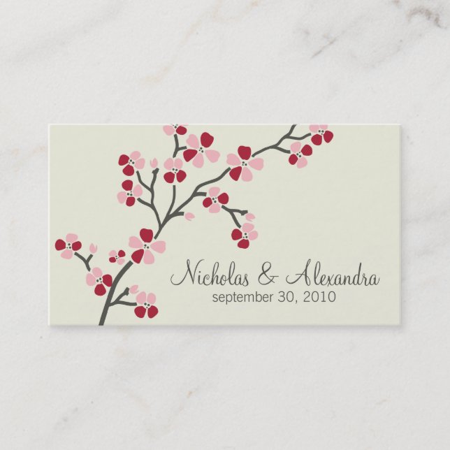 Cherry Blossom Wedding Business Card (red) (Front)