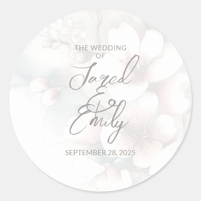 Cherry Blossom Wedding Classic Round Sticker (Front)