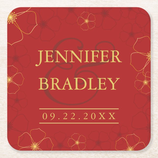 Cherry Blossom Wedding Coaster | Custom Colour (Front)