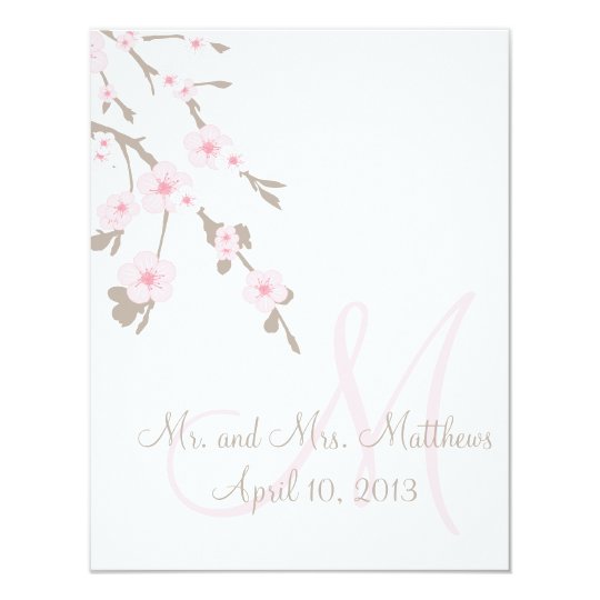 Cherry Blossom Wedding Dinner Menu Cards Back