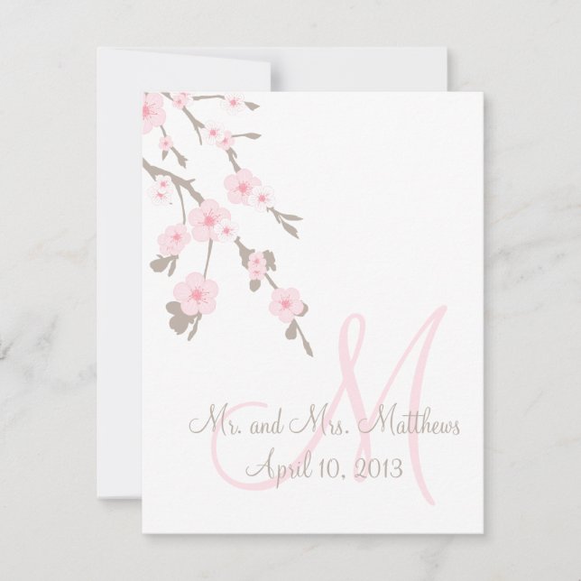 Cherry Blossom Wedding Dinner Menu Cards Front (Front)