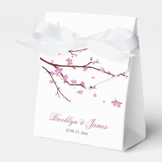Cherry Blossom Wedding Favour Box Tent (Front Side)