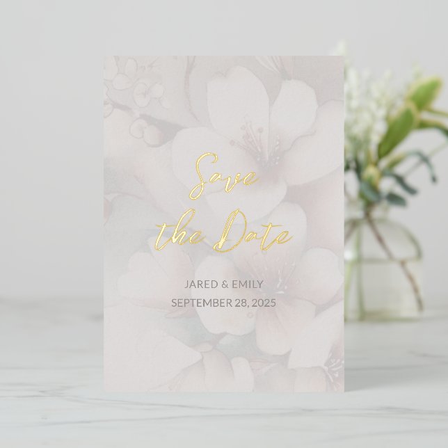 Cherry Blossom Wedding Foil Save the Date (Standing Front)