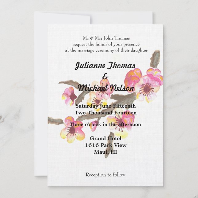 Cherry Blossom Wedding Invitation (Front)