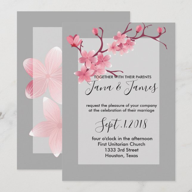 Cherry Blossom wedding Invitation (Front/Back)