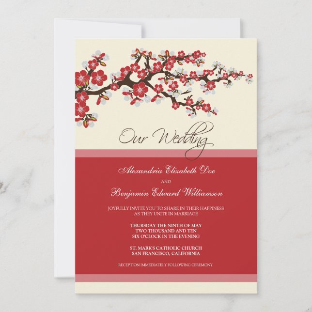 Cherry Blossom Wedding Invitation (red) (Front)