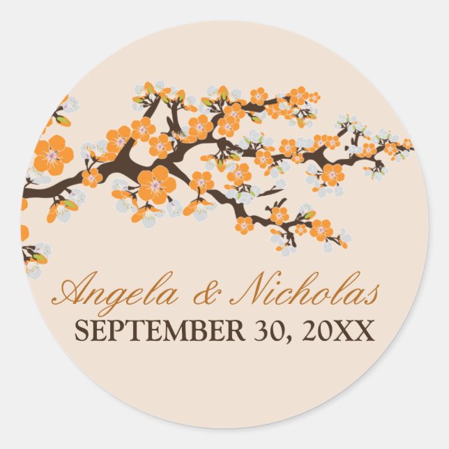 Cherry Blossom Wedding Invitation Seal (orange) (Front)