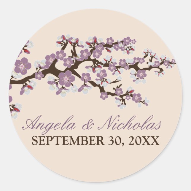 Cherry Blossom Wedding Invitation Seal (purple) (Front)
