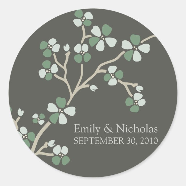Cherry Blossom Wedding Invitation Seal (sage) (Front)