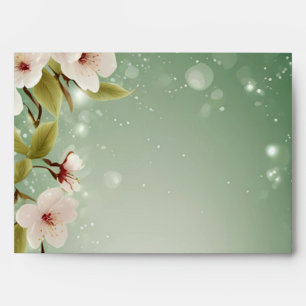 Cherry Blossom Wedding Invitation with Soft Green Envelope