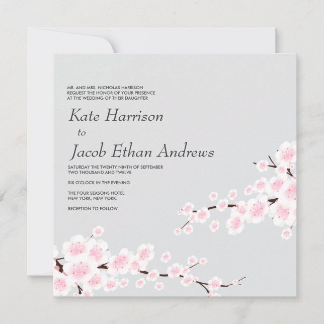 Cherry Blossom Wedding Invite // Silver (Front)