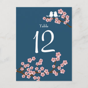 Cherry Blossom Wedding (Navy) Table Number Postcard