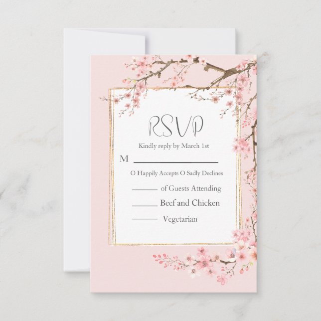 Cherry Blossom Wedding RSVP Card (Front)