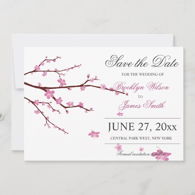 Cherry Blossom Wedding Save The Date Cards (Front)