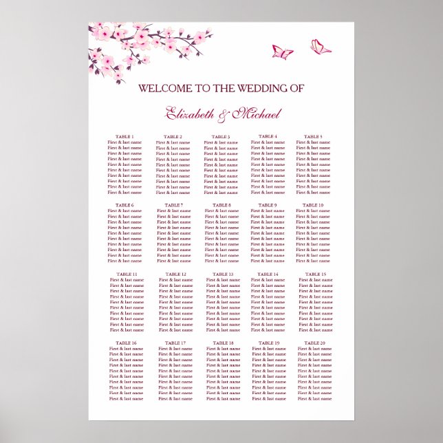 Cherry Blossom Wedding Seating Chart (Front)
