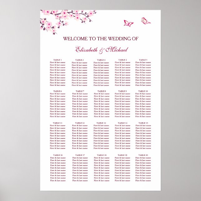 Cherry Blossom Wedding Seating Chart (Front)