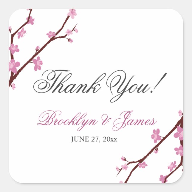 Cherry Blossom Wedding Stickers Square (Front)