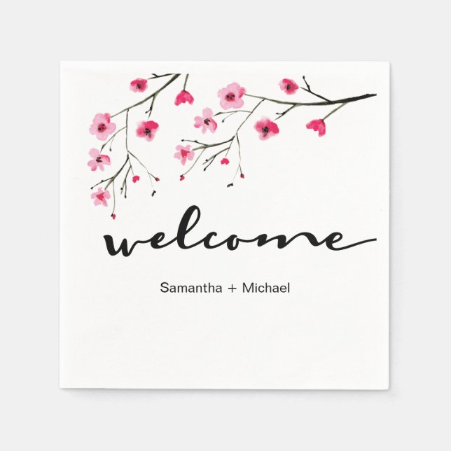 Cherry blossom Wedding Welcome dinner Napkin (Front)