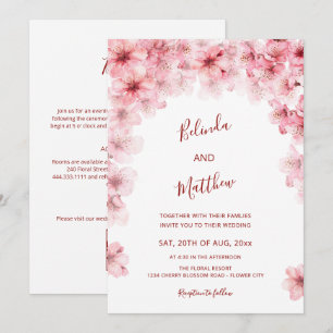  Cherry Blossom White Arched Casual Wedding Invitation