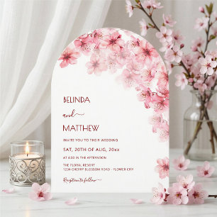  Cherry Blossom White Arched Casual Wedding Invitation