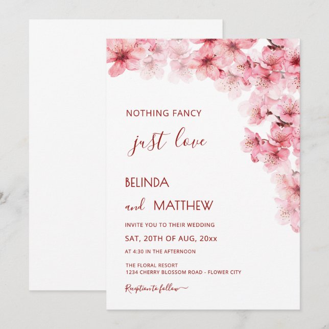  Cherry Blossom White Arched Casual Wedding Invitation (Front/Back)