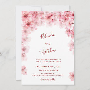  Cherry Blossom White Arched Casual Wedding Invitation