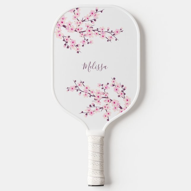 Cherry Blossom White Monogram Pickleball Paddle (Front)