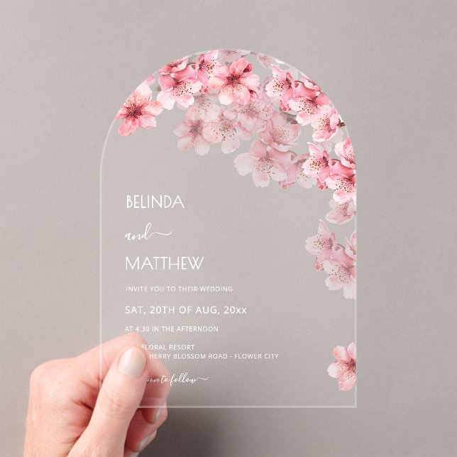  Cherry Blossom White  Wedding Acrylic Invitations (Insitu (Handheld))