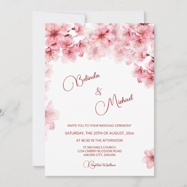  Cherry Blossom White  Wedding Invitation (Front)