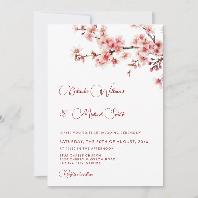  Cherry Blossom White  Wedding Invitation (Front)