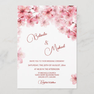 Cherry Blossom White Wedding Invitation