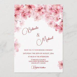 Cherry Blossom White Wedding Invitation