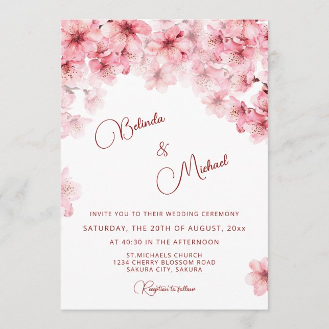  Cherry Blossom White  Wedding Invitation (Front)