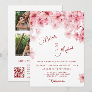 Cherry Blossom White Wedding Invitation