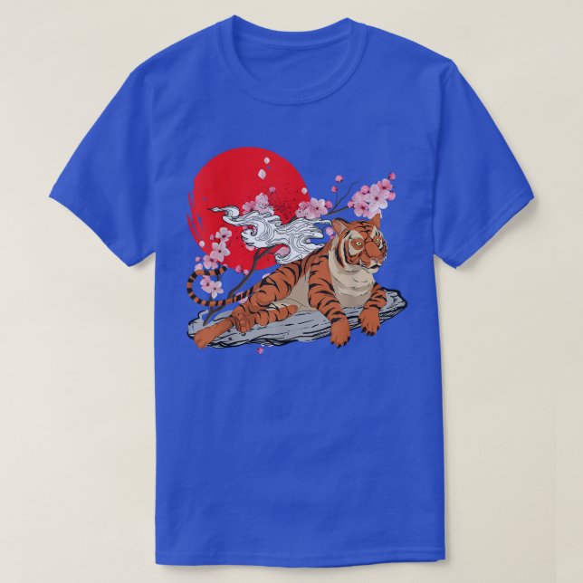 Cherry Blossom Wild Cat Animal Lover Sakura Asian  T-Shirt (Design Front)