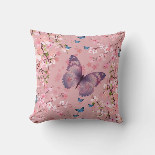 cherry blossom with butterflies cushion (Front)