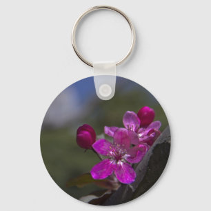 Cherry Blossom with City Skyline In the Background Key Ring