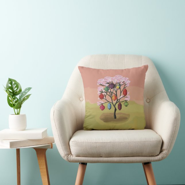 Cherry Blossom with oriental paper lanterns Cushion (Chair)
