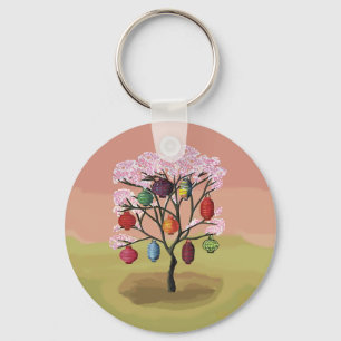 Cherry Blossom with oriental paper lanterns Key Ring