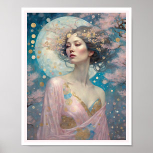 Cherry Blossom Woman Art Deco Profile Art Deco Poster
