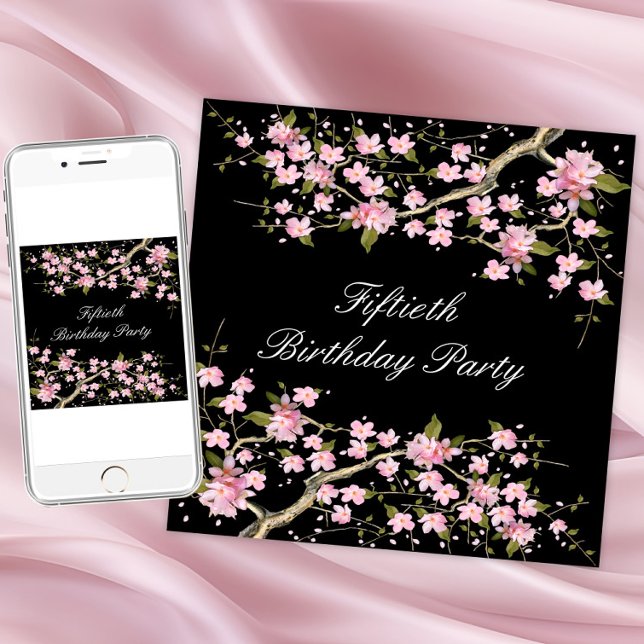 Cherry Blossom Womans 50th Birthday Party Invitation (Cherry blossom any occasion invitation. Instant download and printed invitations available.)