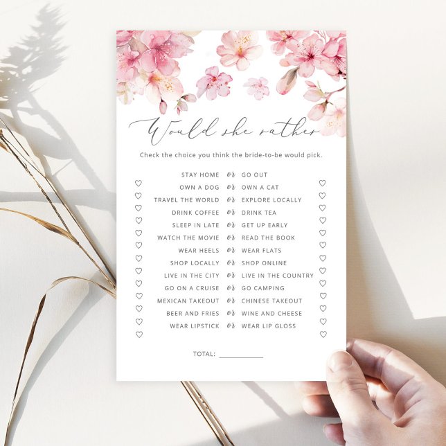Cherry blossom Would she rather bridal shower game (Creator Uploaded)