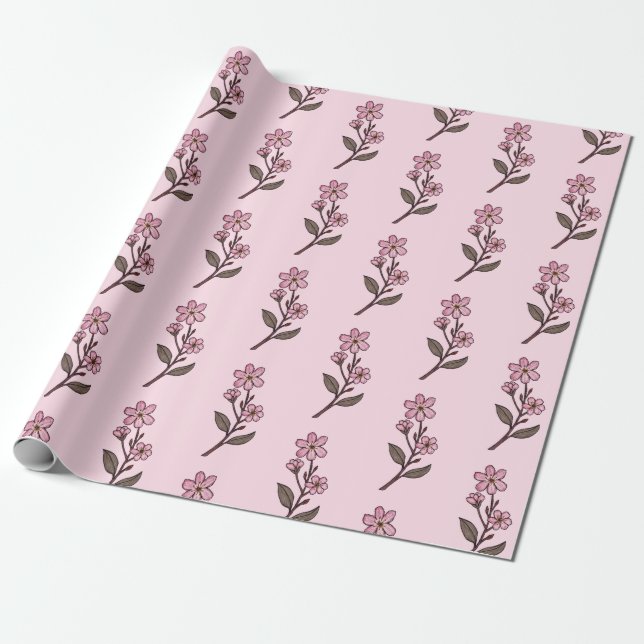 Cherry Blossom Wrapping Paper - Pink Pattern (Unrolled)