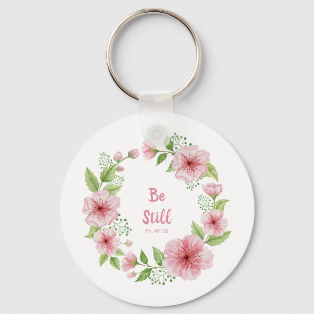  Cherry Blossom Wreath "Be Still" Scriptural  Key Ring (Front)