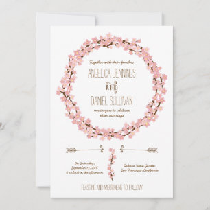 Cherry Blossom Wreath Boho Rustic Wedding Invitation
