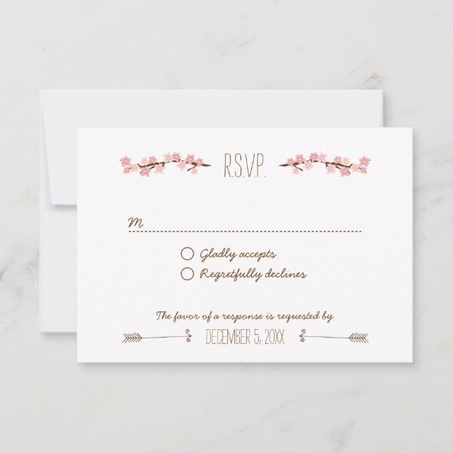 Cherry Blossom Wreath Boho Rustic Wedding RSVP Card (Front)